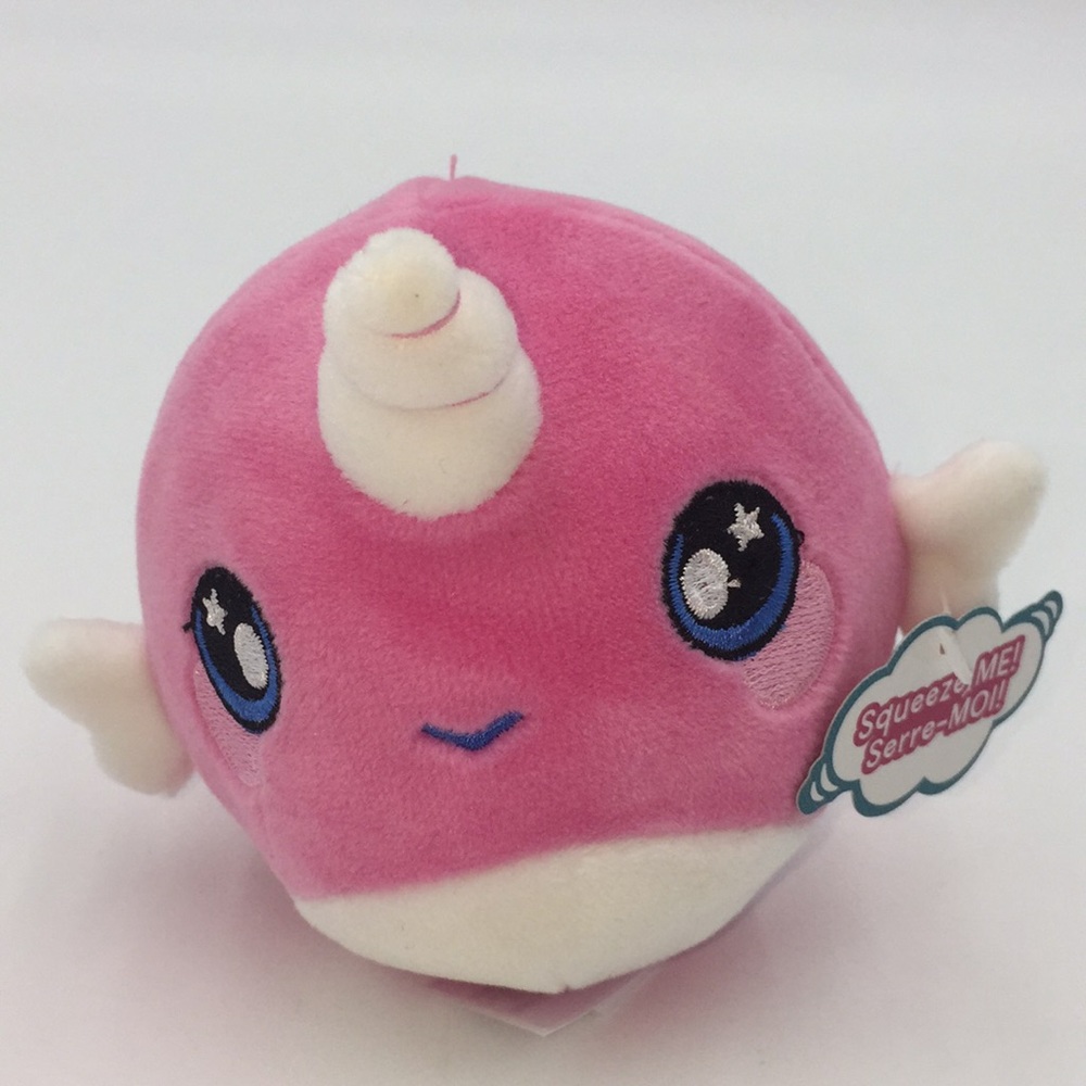 Squeezamals Narcissa Narwhal Scented Pink White Squish Soft Plush Toy